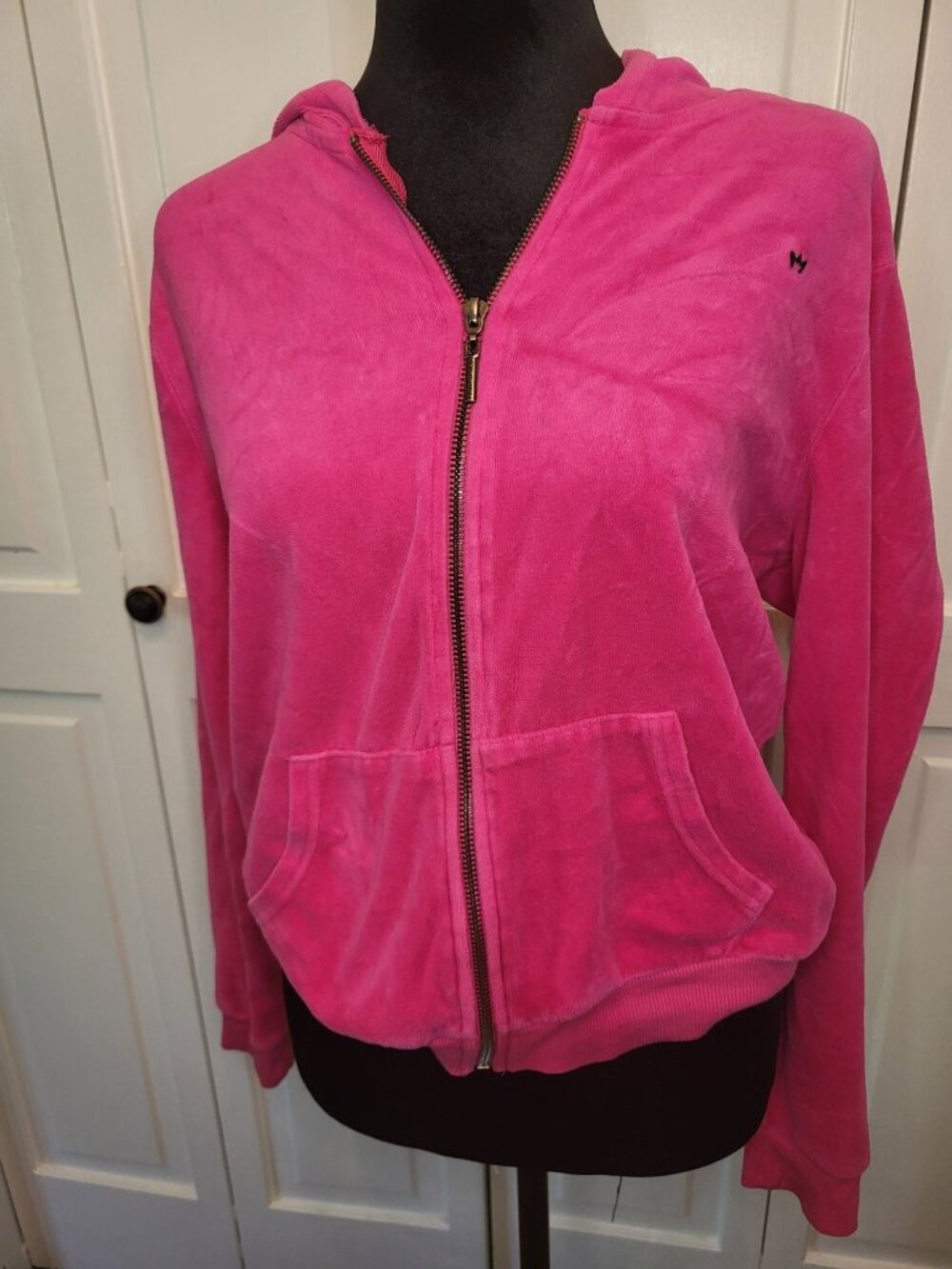 Nicki Minaj Vintag Y2K Hot Pink Velour Zip Up Hoodie L Streetwear Retro 00s